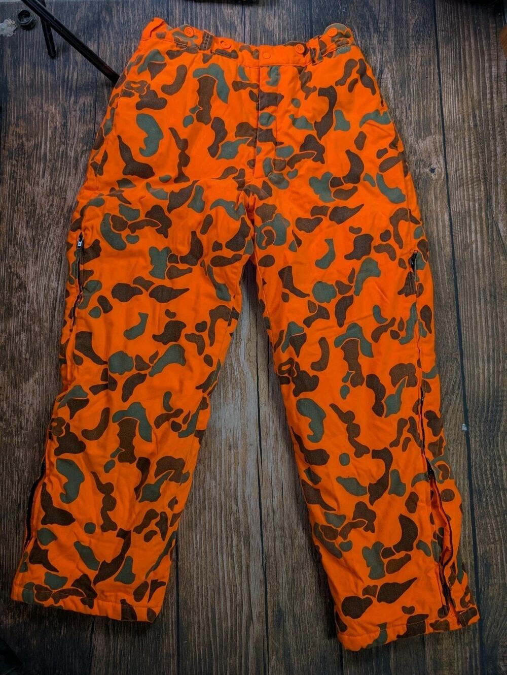 Woolrich Thermo Loft Hunting Pants Blaze Orange Camouflage Men's Large Leg Zip